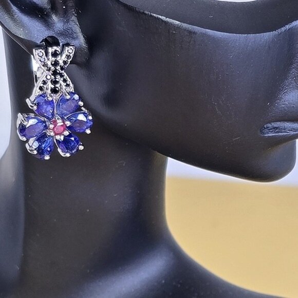 925 Sterling Silver Jewelry Set ( Earrings/ Ring 7.5) with Sapphire & Ruby Gems - Picture 5 of 12